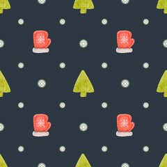 Watercolor Christmas pattern in calm colors. Hand drawn 300 dpi