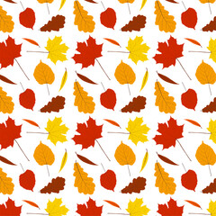 Seamless bright autumnal pattern with early colored leaves