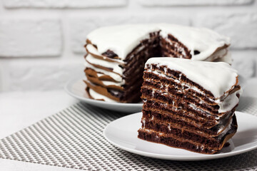 Homemade chocolate cake with cream