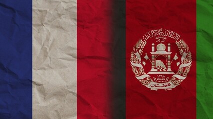 Afghanistan and France Flags Together, Crumpled Paper Effect Background 3D Illustration