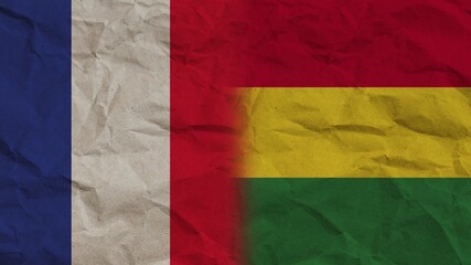Bolivia and France Flags Together, Crumpled Paper Effect Background 3D Illustration