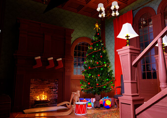 3D Rendering Christmas Room