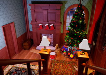 3D Rendering Christmas Room