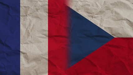 Czech Republic and France Flags Together, Crumpled Paper Effect Background 3D Illustration
