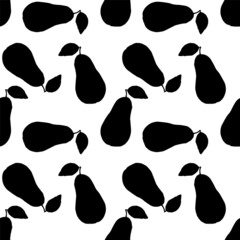 Pears. seamless pattern. Vector illustration. Black silhouette.