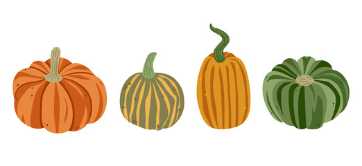 Vector set of different pumpkins. Hand-drawn in cartoon style.