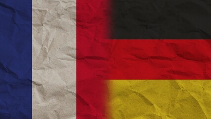 Germany and France Flags Together, Crumpled Paper Effect Background 3D Illustration