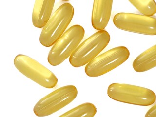 Omega-3 cod liver oil in a white container and with a white background picture.