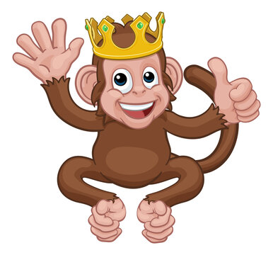 Monkey King Crown Waving Thumbs Up Cartoon Animal