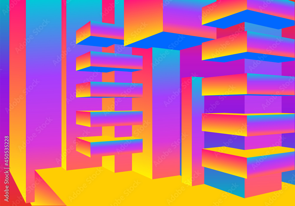 Poster Architecture background with abstract 3D cubes composition and clean minimalistic style