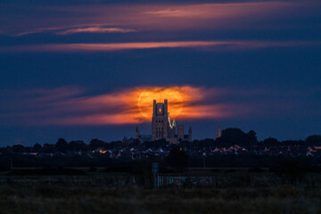 Harvest Moon rising behind Ely Cathedral, Friday 14th September 2019