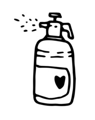 Vector garden sprayer. sprayer with liquid hand-drawn in the style of doodles with an isolated black outline on a white background. garden equipment sprayer for design template