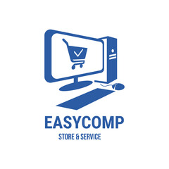 Easy computer. Computer store and service logo icon design idea for company, website, store, online shop. Vector EPS 10