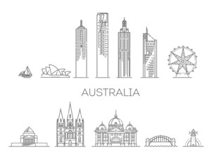 Australia architecture line skyline illustration. Linear vector cityscape with famous landmarks