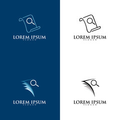 magnifying glass in the papers on an open book logo. education logo icon design. suitable for company logo, print, digital, icon, apps, and other marketing material purpose. education logo set.