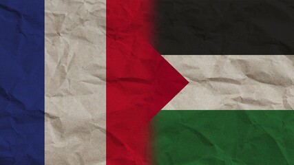 Palestine and France Flags Together, Crumpled Paper Effect Background 3D Illustration