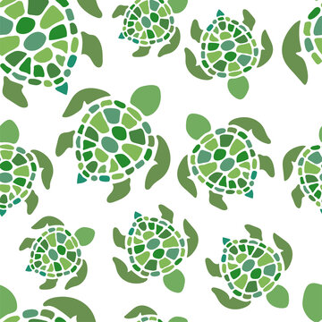 Turtle seamless pattern on white background