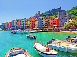 landscape of Porto Venere on the Ligurian coast in the city of La Spezia in Italy