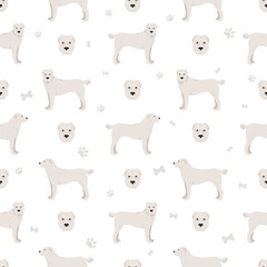 Central asian shepherd seamless pattern. Different poses, coat colors set