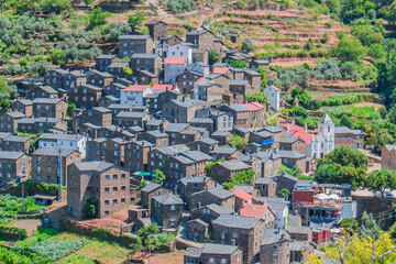 Stone wall on traditional village called Piodao in Portugal