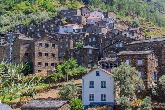 Stone wall on traditional village called Piodao in Portugal