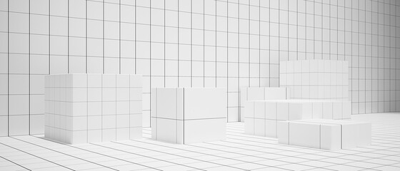 3d rendering with rectangle, White abstract background