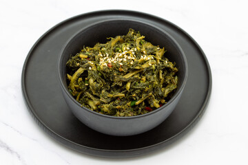 Dried Radish Leaves with soy bean sauce which is called Siraeginamul
