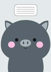 Notebook cover Composition book template Cover Black Pig 