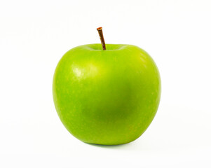 An image close-up isolated apple green full fresh is fruit or food for health organic on white background, relying on harvesting produce from the garden, with clipping path.