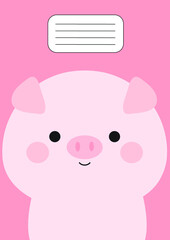 Notebook cover Composition book template Cover Pink Pig 