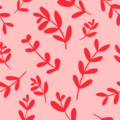 Leaves and branches. Seamless pattern with hand-drawn plants. Botanical seasonal background. Modern and original textiles, wrapping paper, wall design. Simple minimalist graphics.