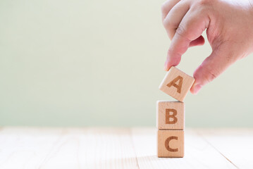 Business Word ABC, A Wooden ABC Blocks on background with copy space using for Learning and development, Children Kids Boy or Girl in Nursery Kindergarten eLearning Program, Self Learning from Home
