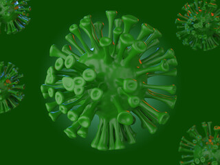 Coronavirus cells or bacteria molecule. Virus Covid-19. Virus isolated on white. Close-up of Flu, view of a virus under a microscope, infectious disease. Bacteria, cell infected organism. 3d Rendering