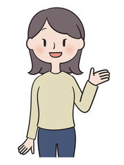 片手をあげて笑う私服女性