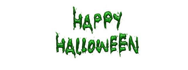 Happy Halloween greeting illustration. Green glitter glue creative calligraphy isolated on white background