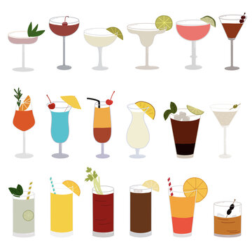 Collection of popular cocktails. Vector illustration.
