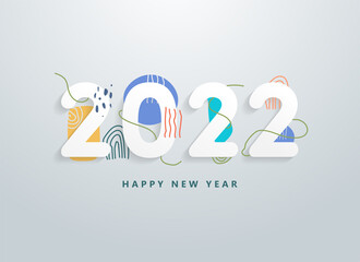 Happy 2022 new year with colorful abstract line shape and texture elements. Greetings and invitations, New year Christmas themed congratulations, cards and banner background. Vector. illustration