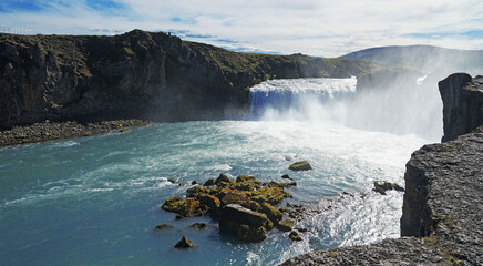 Baroardalur, Godafoss Falls, waterfall in the mountains, North East Iceland