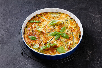 Scarpaccia, italian zucchini tart in a baking dish