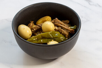 Jangjorim, beef braised in soy sauce with quail eggs