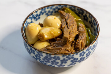 Jangjorim, beef braised in soy sauce with quail eggs