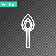 White line Burning match with fire icon isolated on transparent background. Match with fire. Matches sign. Vector Illustration