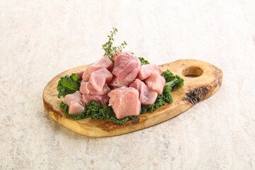 Raw pork meat cubes for coocking