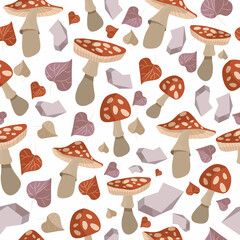 Botanical vintage pattern. Ingredients for the potion. Vector illustrations of plants, mushrooms, crystals for books, games. Autumn. Drawing engraving sketch retro. Pattern for fabric.