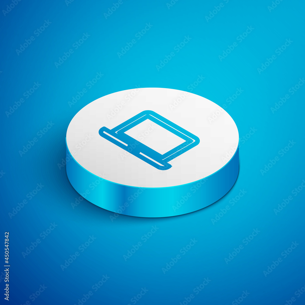 Poster white laptop icon isolated with long shadow. computer notebook with empty screen sign. pink hexagon 