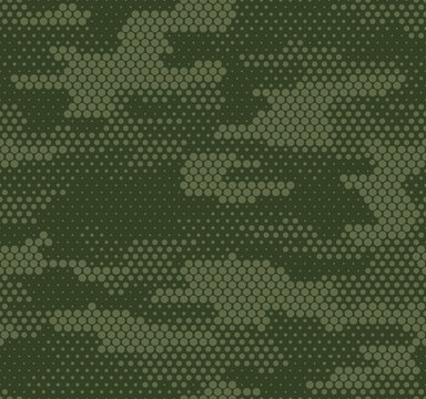 Green camouflage digital background, pattern repeat, fashionable clothing fabric. Modern print.