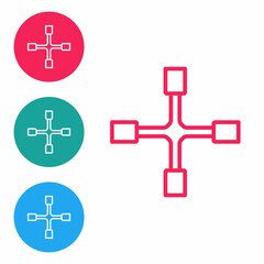 Red line Wheel wrench icon isolated on white background. Wheel brace. Set icons in circle buttons. Vector