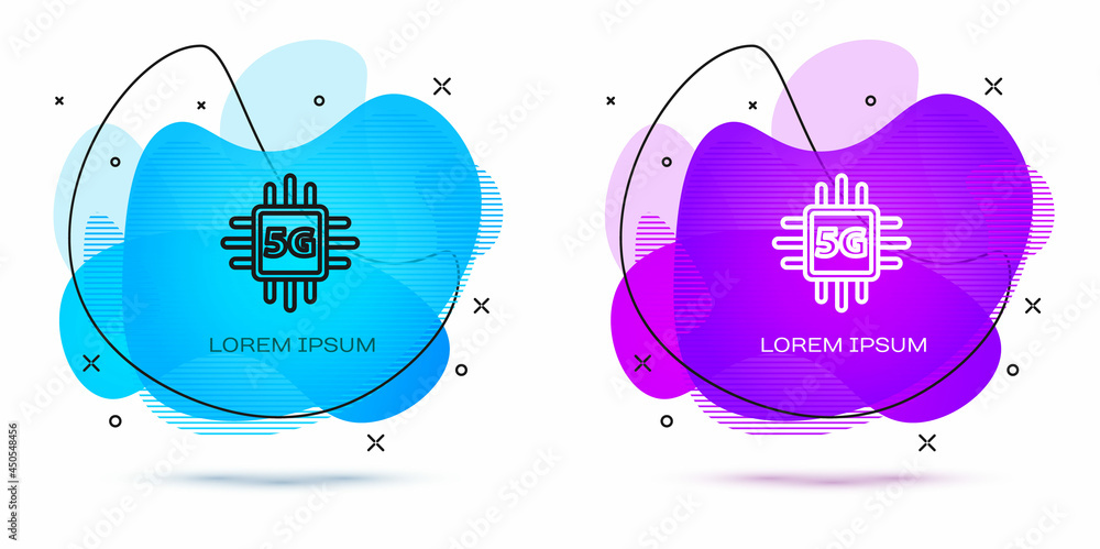 Poster line computer processor 5g with microcircuits cpu icon isolated on white background. chip or cpu wit