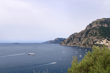 Single boat off the coast of the amalfi coast
