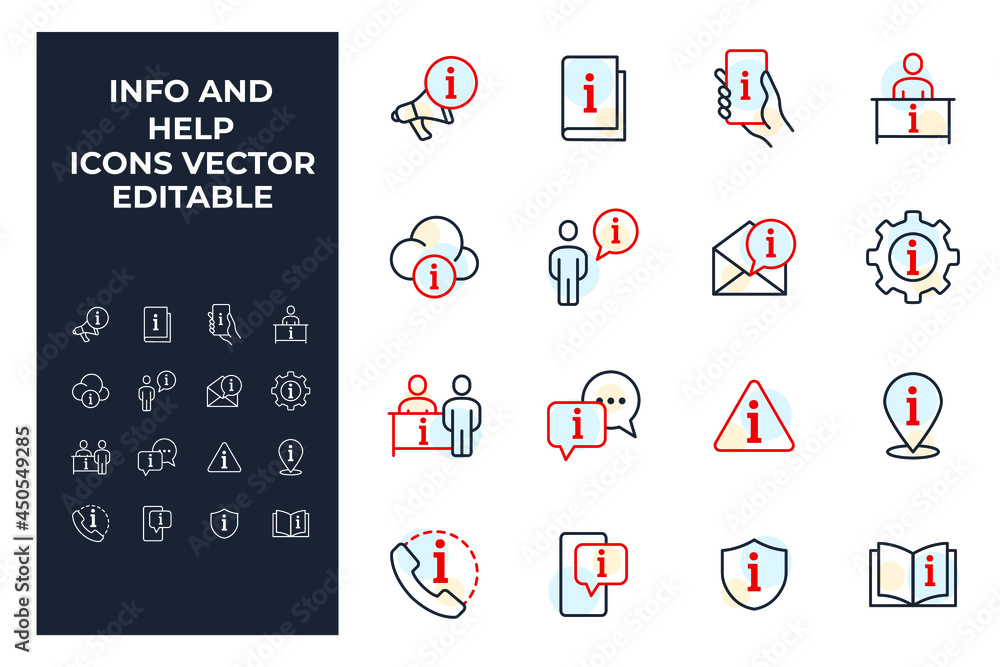 Aufkleber set of info and help elements symbol template for graphic and web design collection logo vector illu